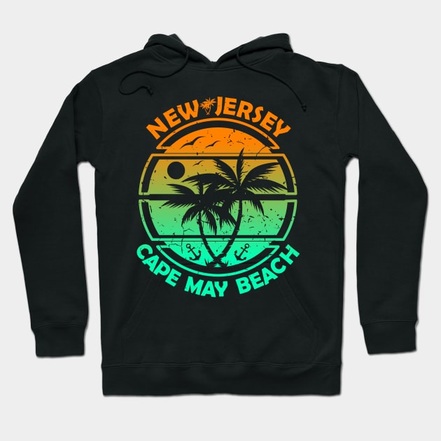 Cape May Beach New Jersey, Tropical Palm Trees, Ship Anchor - Summer Hoodie by Jahmar Anderson